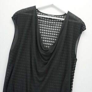 Eileen Fisher Black Cotton Mesh Back Cowl Neck Sleeveless Top Medium
